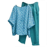Žene Ljetne pamučne posteljine Košulje Loose hlače Outfits Solid Color Suity Modni povremeni setovi