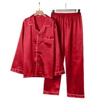Crveno odijelo Muška kardigan bluza i pantalone Pijamas set klasičnog salona za spavanje