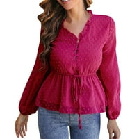 Majice za žene lisnatni rukavac Kardigan labava bluza Ležerna majica V-izrez cvjetni tiskani polka dot