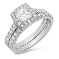 2. CT Princess Cut originalni kultivirani dijamant si1-si g-h 18k bijeli zlatni halo angažman vjenčani mladenci set dizajner prsten bw set veličine 7