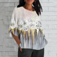 APEPAL Womens Pamuk posteljina šifon bluze za vrat CREW CATWING rukav ljetni vrhovi majice svijetlo
