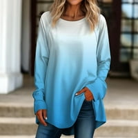 Cuhas Bluze za žene Ležerne prilike plus Sizelong na rukavu okrugli vrat Gradijent tiska majice Pulover ženske vrhove plave s
