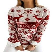 Smilkoo ženska božićna moda Argyle okrugla vrat kint pulover duks