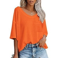 Yyeselk bluze za žene za žene Ležerne prilike V-izrez Slevestunijske majice Trendi čiste boje prozračne ljetne pulover vrhovi za gajine narančaste m