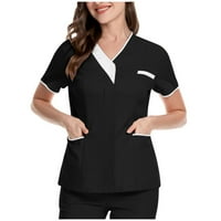 Žene ljetne vrhove bluza casual kratkih rukava čvrste ženske majice posada Crna l
