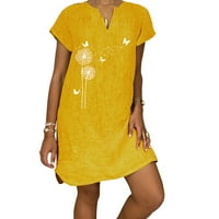 Haljine za žene V-izrez teksturirani teksturirani a-linijski ispisani kratki rukav ljetni haljina žuta 3xl