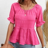 Kakine s majice za žene kauzalna čvrsta bluza majica kratkih rukava Ljetni vrhovi plus plaža ružičasta,