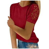 MLQIDK Womens Ljetni vrhovi čipka Crochet Bluzes kratki rukav majica Ležerne bluze Tunike vrhovi, crveni s