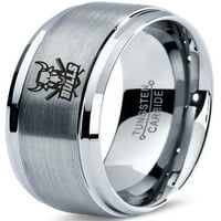 Tungsten Bulls Band prsten za muškarce Žene Udobne fit sive koraka Bevel Edge brušeno polirano