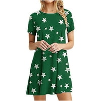 Mini haljina za žene modni ispis labav rezervoarska haljina kratka majica kratki rukav casual baruta zelena xl