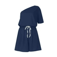 Cuoff kombinezoni za žene modni ljetni kratkih rukava jedan ramenski elastični struk navlaka za kratke hlače plave l