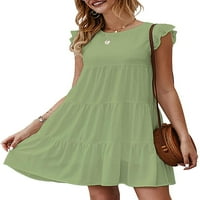 Cocopeuent ženske ljetne haljine bez rukava ruffle rukav okrugli izrez mini haljina puna boja labavi fit kratka cvjetna haljina na plovidbu