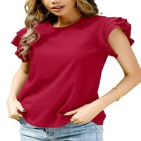 Ženska majica kratkih rukava, ljetne čvrste boje ruffles pulover