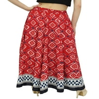Bimba ženski crveni batik tisak pamučne suknje Elastični struk maxi ljetne suknje-s