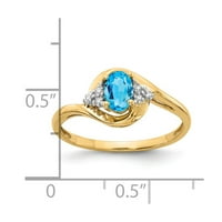 14k žuto zlatni prsten sa kamenjem decembar švicarski plavi topaz ovalni dijamantski rund, veličina 8