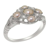 Britanci napravio je 10k bijeli zlatni kultivirani prsten za biseru i dijamantne žene - Opcije veličine