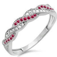 Zbirka Dazzlingock 18k okrugli rubin i bijeli dijamantski ženski obljetni vjenčani zavojni prsten, bijelo zlato, veličine 9