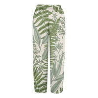 Ženske duge hlače opušteno fit modni ispis elastični pojačani džepovi ravne pantalone Ležerne tanke lagane rastezljive performanse hlače zelene l