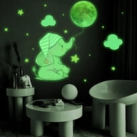 Onhuon Cartoon Elephant Moon Star Creative Fluorescentne zidne naljepnice Dekorativne naljepnice Zidne