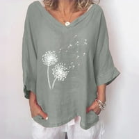 Ženska moda tiskana V- izrez Three Quarter rukava majica Bluza Labavi vrhovi
