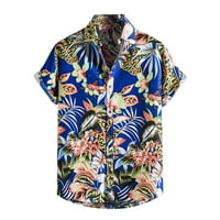Lyinloo muške havajske majice kratkih rukava odštampano dugme dole ljetne majice na plaži plavi m