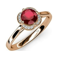 Ruby i Diamond SI2-I1, H-H HALO Angažman prsten 1. CT TW u 14K Rose Gold.Size 7.5