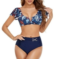 Ženska kupaći kostimi plus veličine Bikini Ruffled Flash Print Split kupaći kostimi Navy XXL