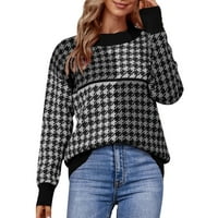 Ženski džemperi Dressy casual labav pad ramena kontrastna boja dugih rukava pulover džemper crni