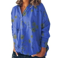 Košulje za žene Dressy Casual Plus size Žene Modni rukav Cvjetni sisak Cvjetni tisak Cvjetni bluza Plavi XS
