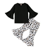 Toddler Kids Baby Girls Love majica vrhovi Leopard Print Bell-dno pantalone Stepene hlače Set od ometanja,