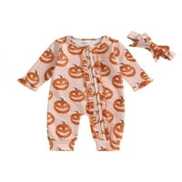 Douhoow Halloween Baby Girl Bundkin Jumpsuits novorođenčad dugih rukava ruffles zipper rhoper