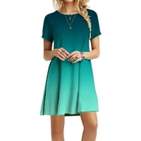 Ljetne haljine kratki rukav O-izrez Čvrsta labava mini modne casual haljine za žene zelene xl
