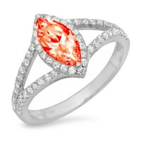 1. CT Sjajni markizni rez simulirani crveni dijamant 14k bijeli zlatni halo pasijans sa Accentima prsten