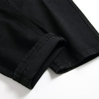 Muške casual modne traperice prevelike fit čvrste boje dugme sa zatvaračem Elastični pojas pune dužine traper hlače udomile prozračne rastezljive pantalone crne xxxl
