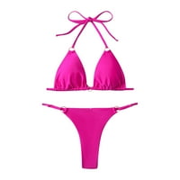 Žene Bikini Split kupaći kostimi Solid bikini Dvodijelni split kupaći kostimi set vruće ružičaste L