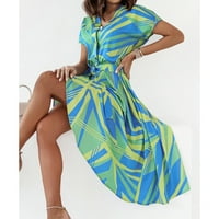 Ljetne haljine za žene plaža kratki rukav Tunika Ležerne prilike sa labavim fit Mini tiskanim haljinama