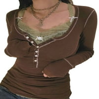 Arvbitana ženske dugih rukava s dugim rukavima s majicom gumb Dugme pulover Slim Fit Tunika majica za