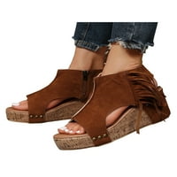 LUMENTO WOMENS WEDGE SANDS SIDE ZIP CAUNTER cipele Peep Toe platforma Sandal Vintage Radno vrijeme Ljeto