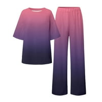 Dvije odijelo za ženske ljetne salone za žene podudaranje odjeće posteljine kratkih rukava i duge hlače