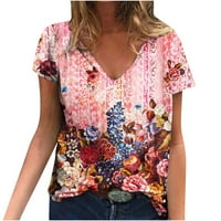 Ženski kratki rukav Summer Elegantna tunika bluza za bluze Flora leptir tisak Dressy Tunics Funny Works