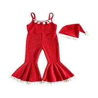 Toddler Baby Girg Božićne odjeće Slatke rukavice bez rukava, obloge pantalone s plantažama Rompers Santa