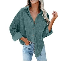 Košulje s dugim rukavima za žene Ležerne prilike Vintage Plain Boja jakna Corduroy rever Dugme Down Bluze sa džepovima