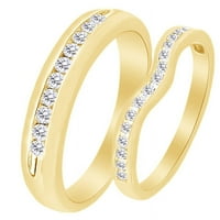 Okrugli rez bijeli prirodni dijamant njegov i njen vjenčani prsten za vjenčanje u 14K žutom zlatu