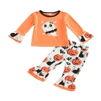 Wybzd Halloween Baby Girl Outfits Ghost Print Ruffle Dugi rukav vrhovi bundeve flared pantalone