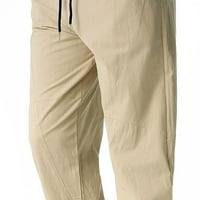 Symoidne muške casual pantalone- laneno pamučno labavo ležerne lagane elastične strugove hlače yoga kućne hlače kaki s