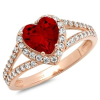 1.49ct Heart Cred Red Natural Garnet 18k Gold Gold Anniverment Angagement Halo prsten veličine 7