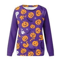 Yubatuo Halloween Dukseri za žene s dugim rukavima Crewneck Loose Fit Kostime Purple XL