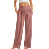Žene casual visokog struka elastične crossover hlače Solidne boje Sportske joge pantalone