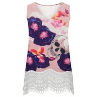 Ljetni vrhovi rezervoara za žene cvjetne V izrez bluze čipke Crochet Hem Beach Holiday Cami Fors Casual
