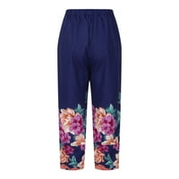 Ženska povremena elastična ljetna pamučna posteljina Capris vintage cvjetni print visoki struk trenerke trendi lagane boho plaže široke pantalone za noge